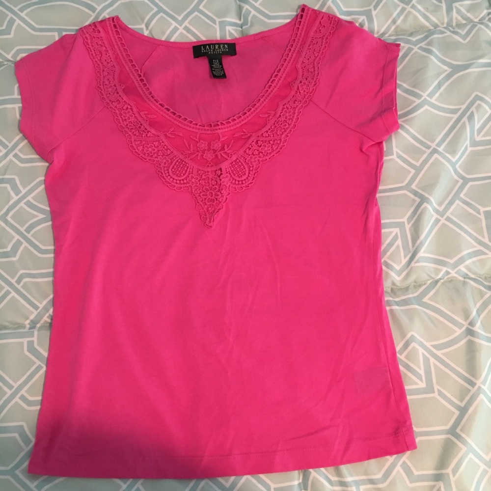 Cap sleeve Ralph Lauren tee with lace detail